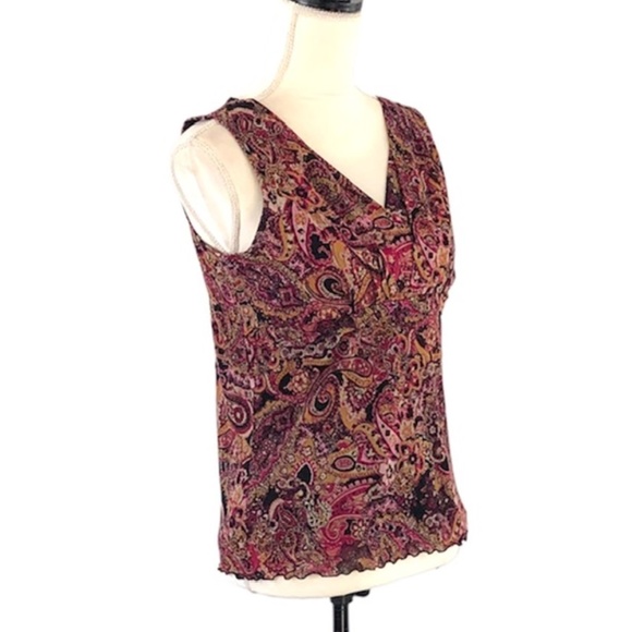 Liz Claiborne Vintage Women’s Slipover V-Neck Patterned Lined Tank Top Size L - Picture 2 of 13